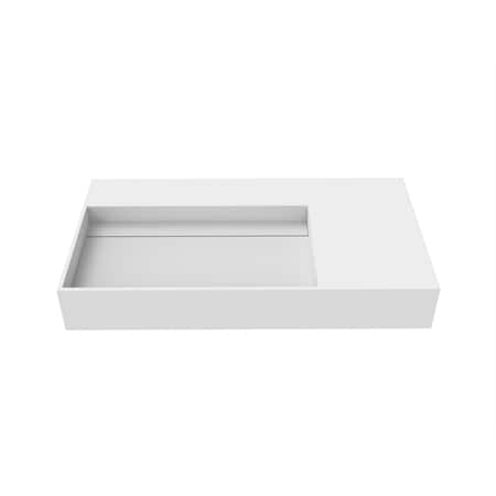 Castello Usa Juniper 36 in Left Basin Solid Surface Wall-Mounted Bathroom Sink in White with No Faucet Hole CB-GM-2056-L-NH